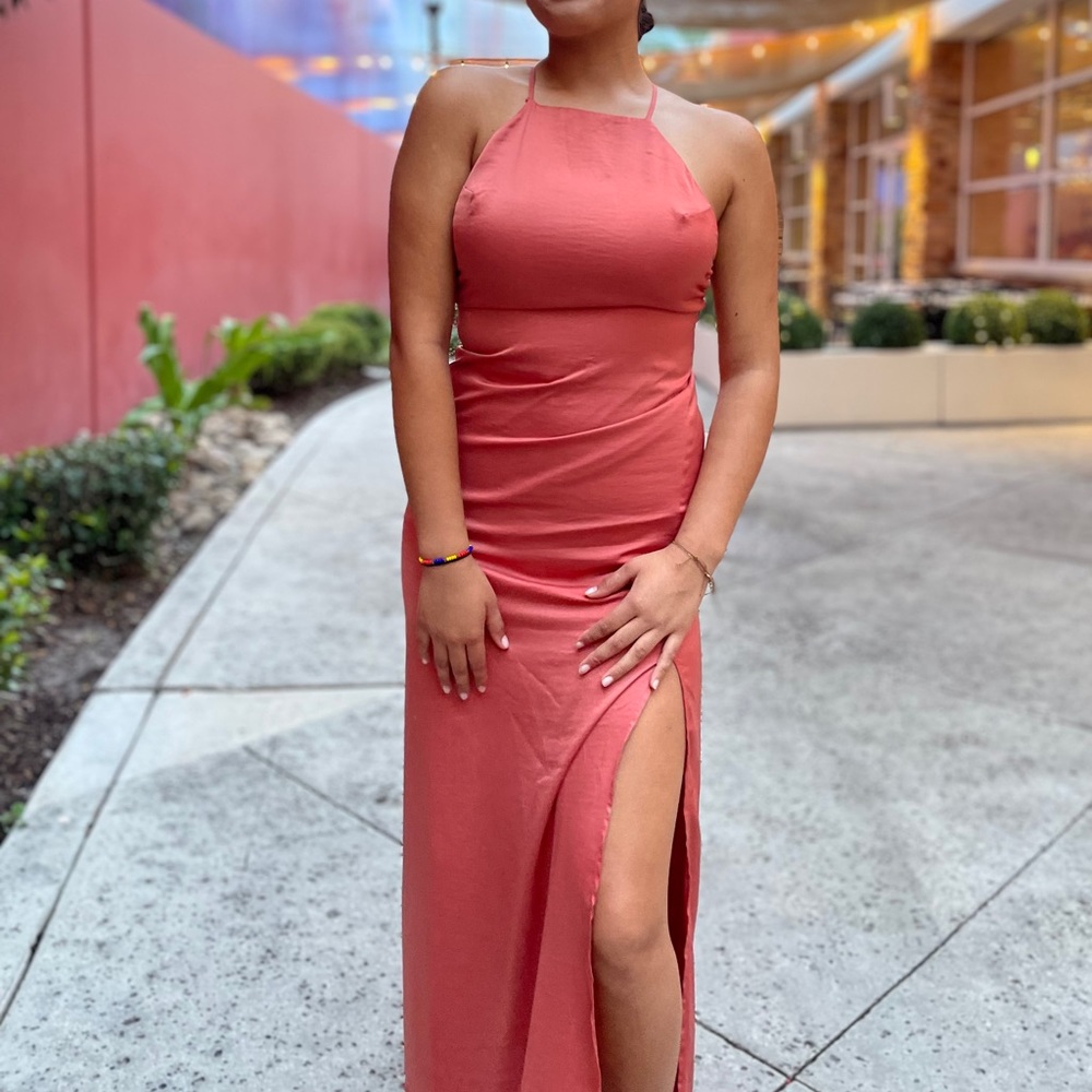 Long suade peach dress (s) F21